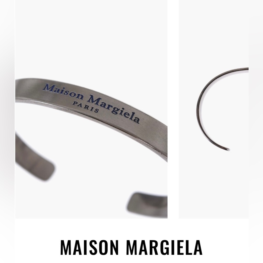 Maison Martin Margiela silver logo cuff bracelet.